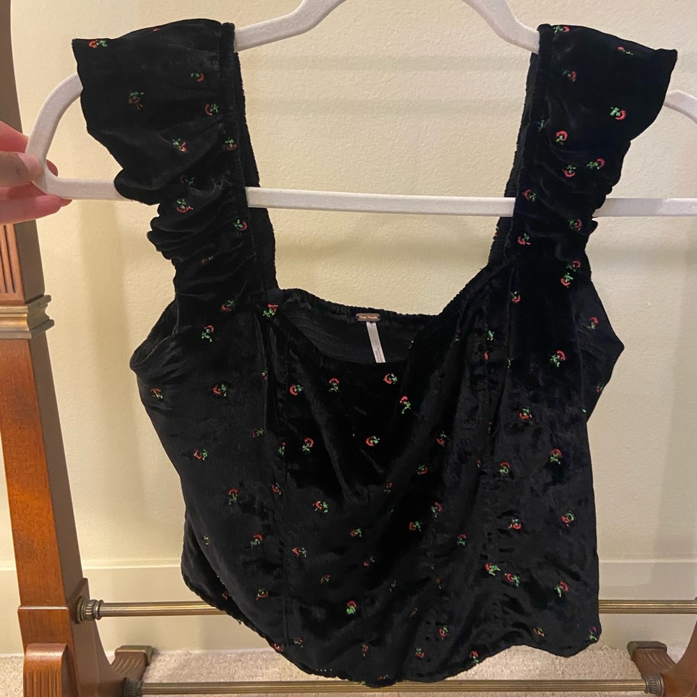 Velvet top with ruffle straps